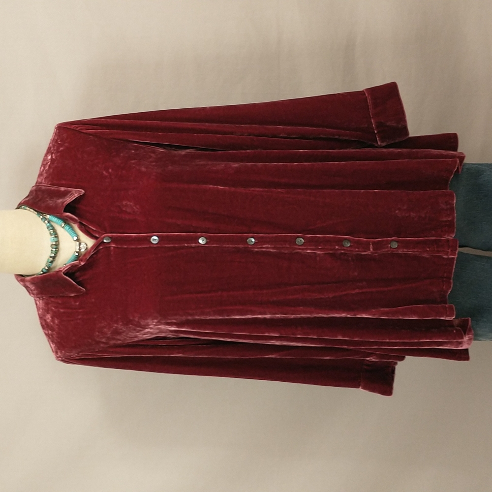 Velvet Top  J Jill Silk Blend Dark Raspberry Flare Hem Tunic Soft Lush Washable